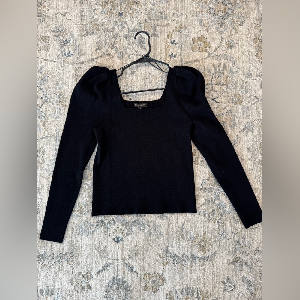 Banana Republic Black Square Neck Balloon Sleeve Knit Top